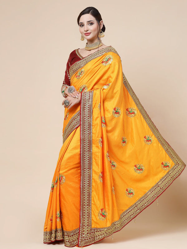 Kalini Floral Embroidered Art Silk Saree - Distacart