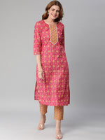 Thumbnail for Kalini Ethnic Motif Printed Notched Neck Gotta Patti Straight Kurta With Trousers - Distacart