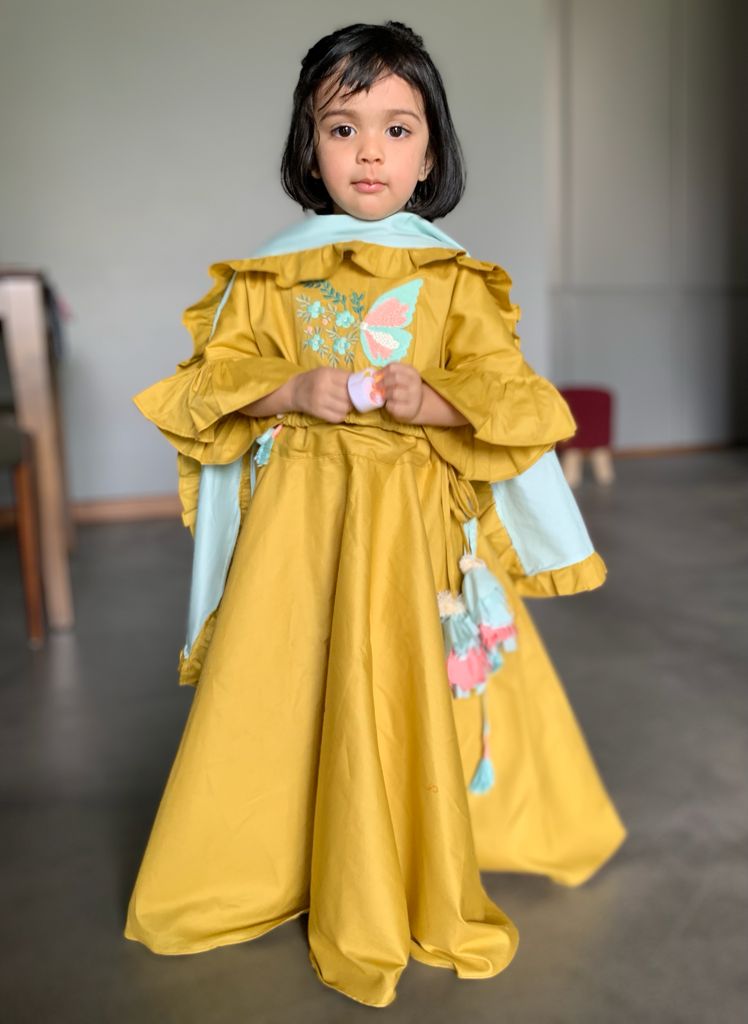 ArthLife Mustard Butterfly Lehenga Choli - Distacart