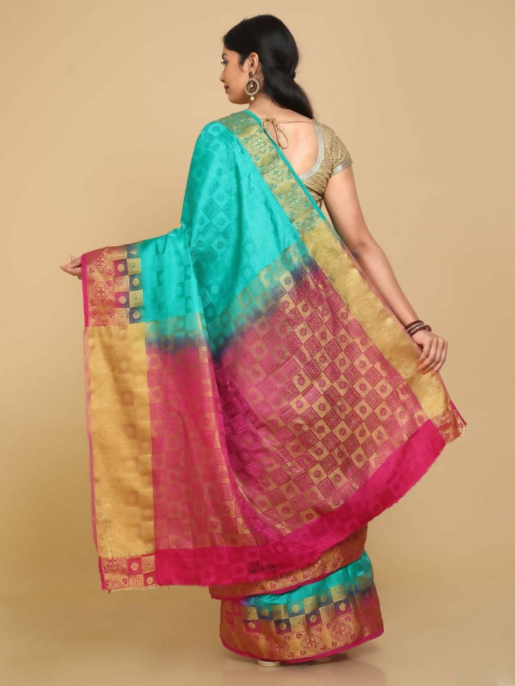 Kalamandir Checked Green Pashmina Saree