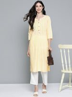Thumbnail for HERE&NOW Women Yellow & Off-White Printed Regular Kurta with Palazzos - Distacart
