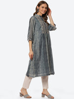 Thumbnail for Biba Women Grey Floral Yoke Design Thread Work Anarkali Kurta - Distacart