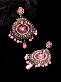 Thumbnail for Shining Diva Pink Circular Drop Earrings - Distacart