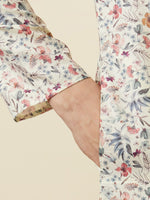 Thumbnail for Manyavar Mandarin Collar Floral Printed Regular Pure Cotton Kurta with Churidar - Distacart