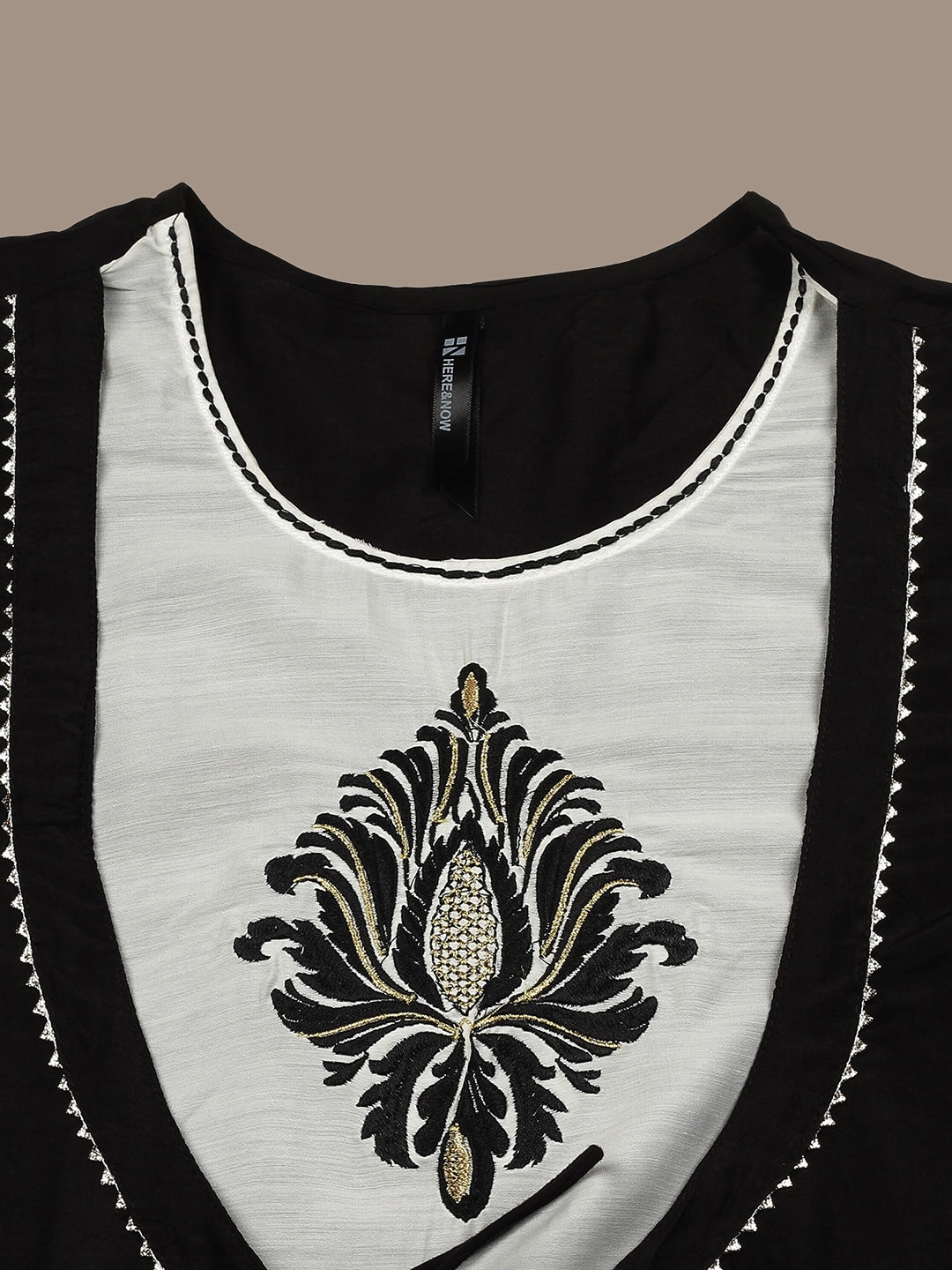 HERE&NOW Ethnic Motifs Embroidered Layered A-Line Cotton Kurta - Distacart