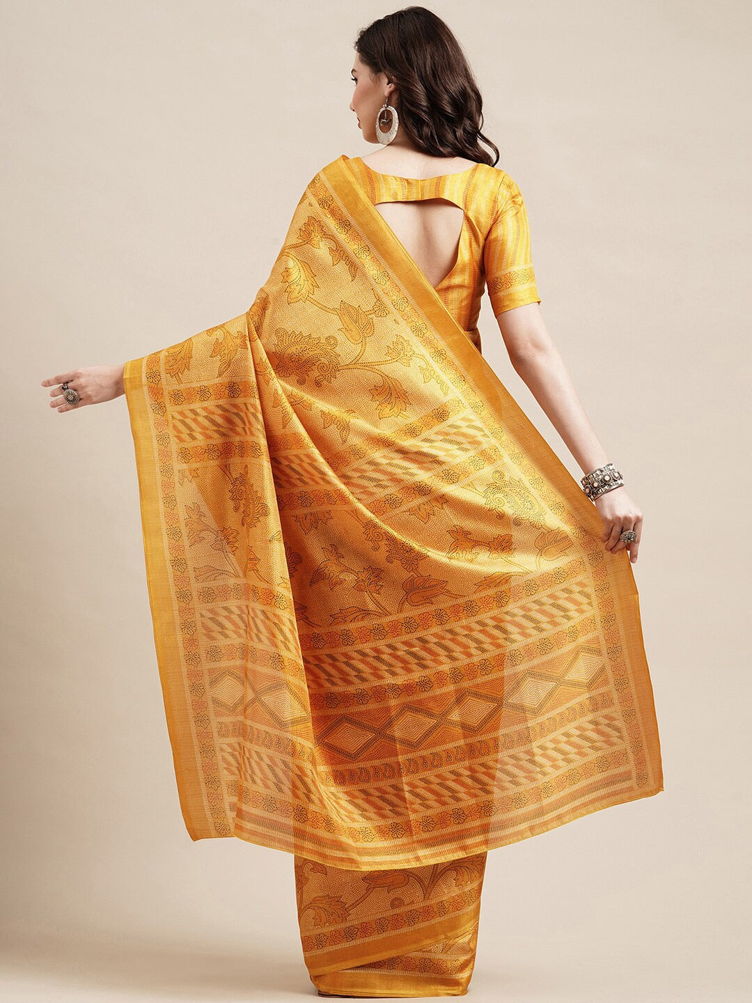 Saree Mall Yellow Floral Printed Bhagalpuri Saree - Distacart