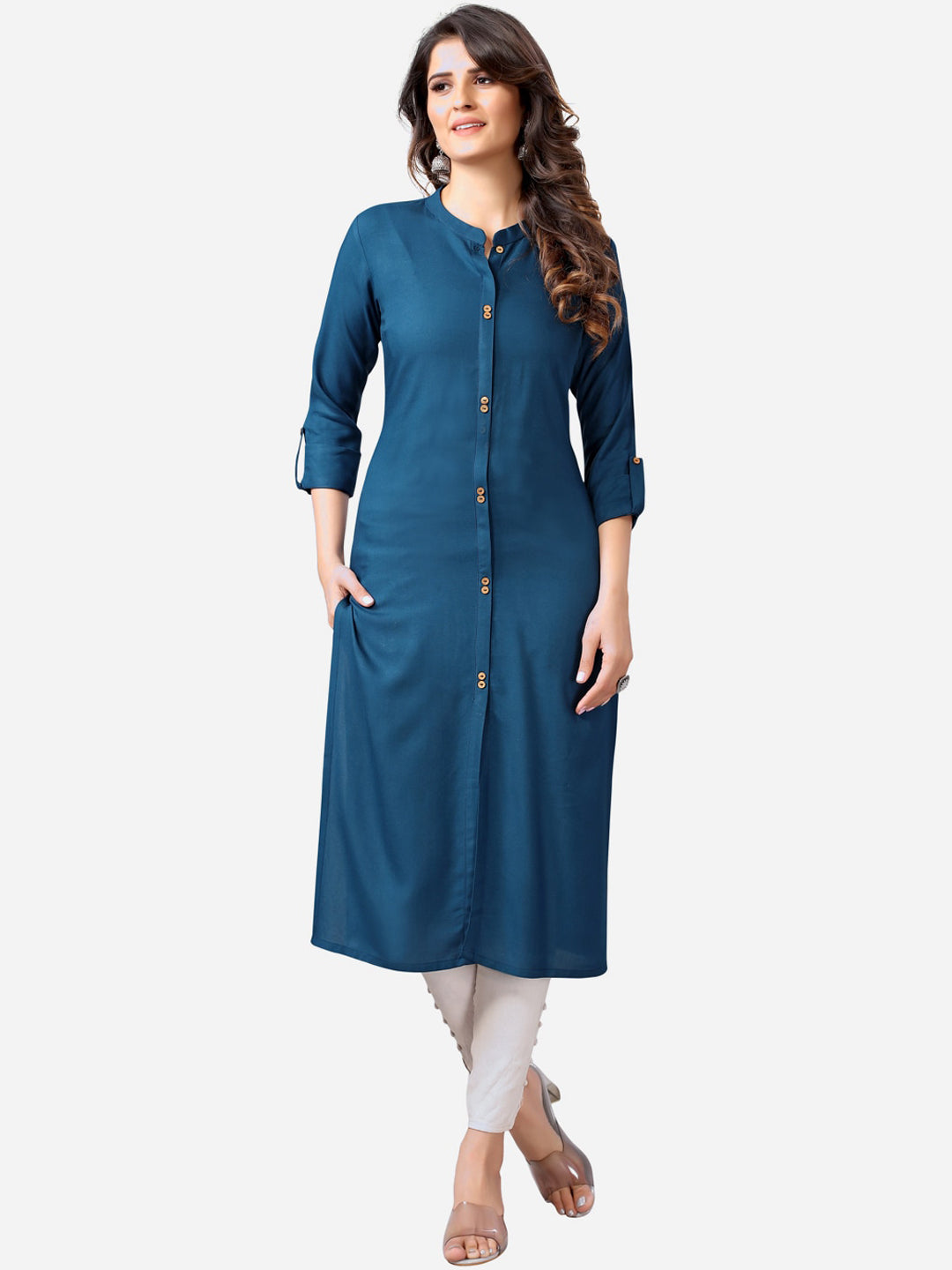 Kalini Women Teal Straight Cotton Kurta - Distacart