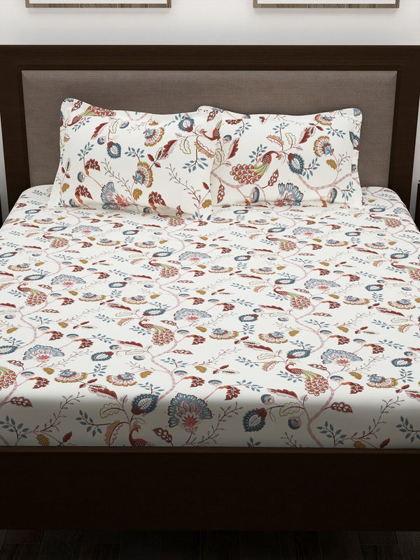 Story@home White & Yellow Ethnic Motifs Cotton 186 TC Queen Bedsheet With 2 Pillow Covers - Distacart
