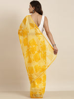 Thumbnail for Sangria Yellow Floral Pure Chiffon Saree - Distacart