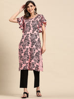 Thumbnail for Sangria Floral Print Flutter Sleeves Kurta - Distacart