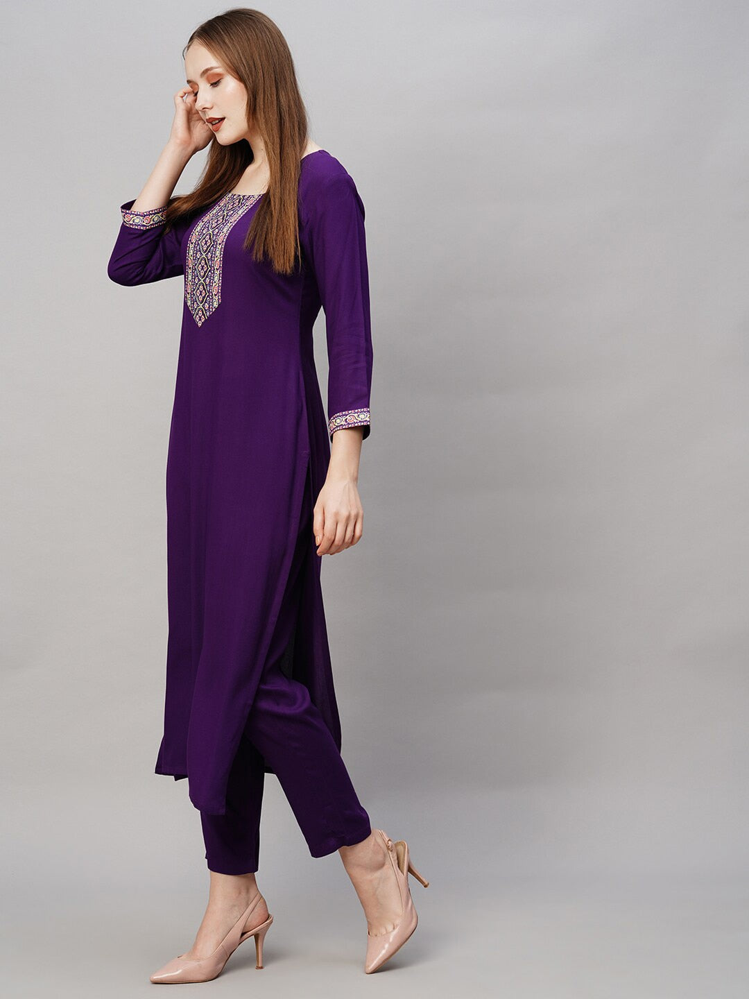 Kalini Women Solid Straight Kurta with Trousers & With Dupatta - Distacart