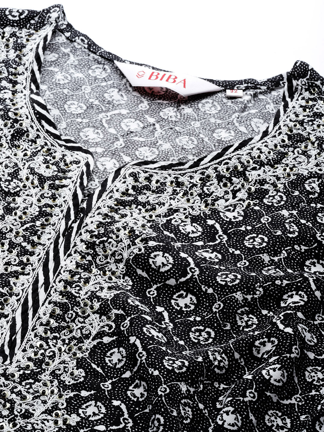Biba Women Black & White Motifs Print Kurta with Salwar & Dupatta - Distacart