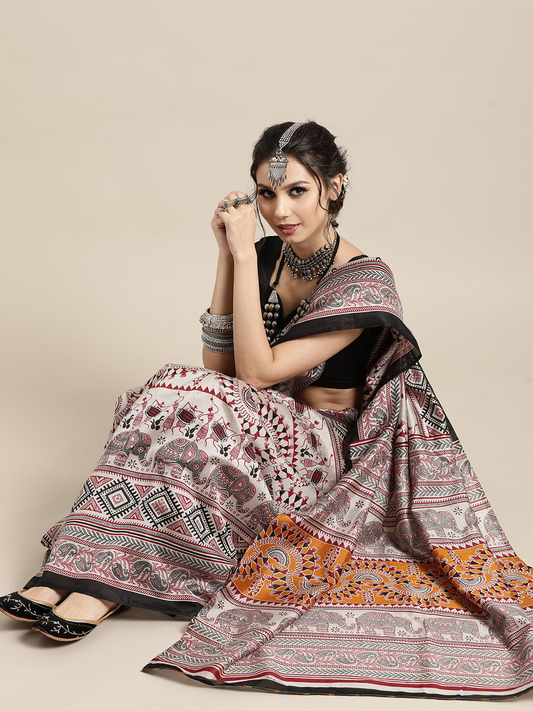 Saree Mall Warli Saree with Sleek border - Distacart