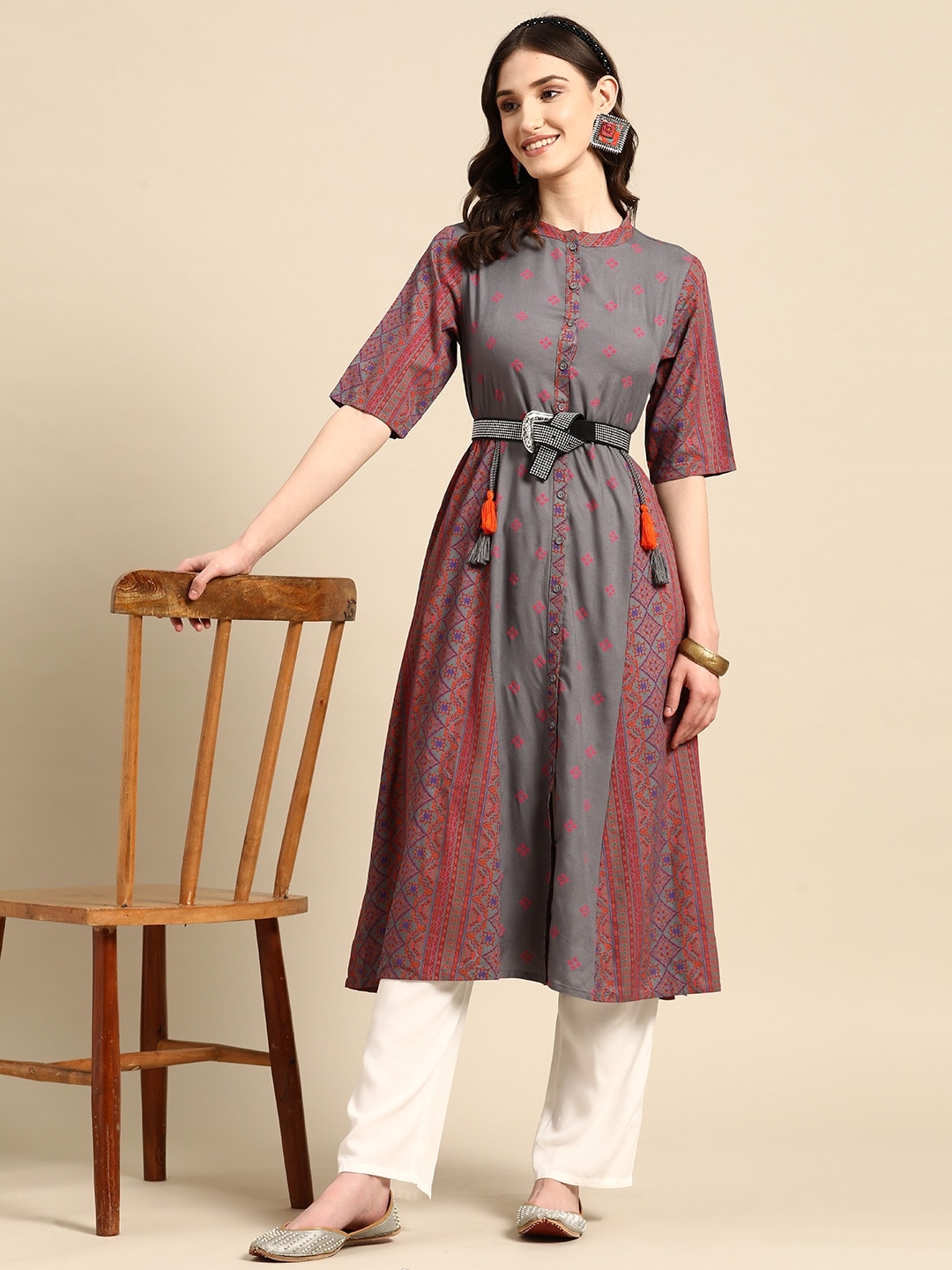 Sangria Ethnic Motifs Print Kurta - Distacart