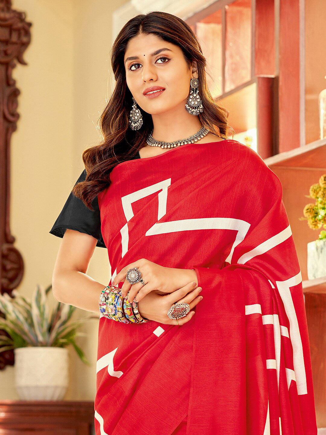 Kalini Geometric Printed Bhagalpuri Saree - Distacart