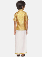 Thumbnail for Sethukrishna Boys Gold-Toned & White Solid Shirt and Dhoti Set - Distacart