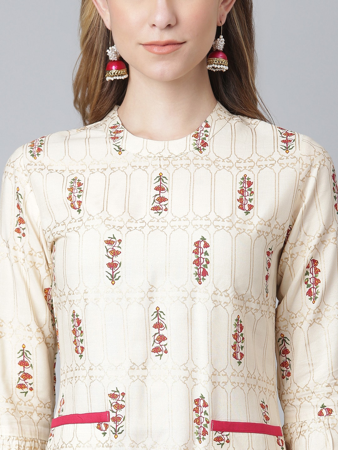 Khushal K Women Cream-Coloured & Brown Printed Kurta with Salwar - Distacart