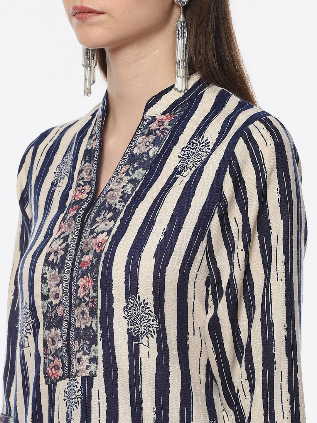 Biba Women Blue Floral Printed Kurta with Trousers With Dupatta - Distacart