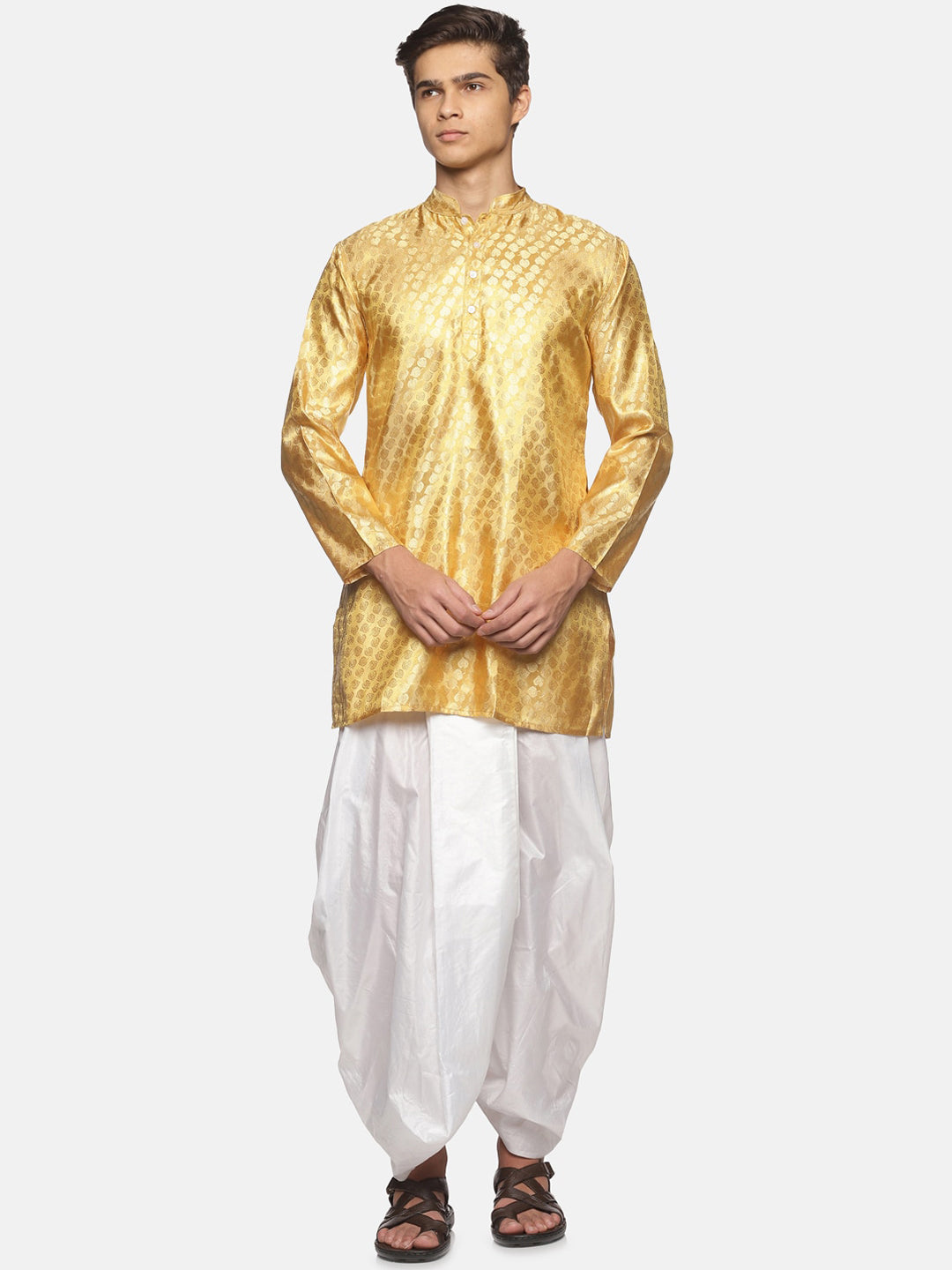 Sethukrishna Men Gold-Toned Ethnic Motifs Angrakha Kurta with Dhoti Pants - Distacart