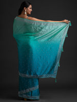 Thumbnail for Koskii Women Blue Ombre Embroidered Saree - Distacart