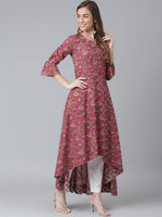 Thumbnail for Khushal K Women Maroon Cotton Floral Printed Kurta With Dupatta - Distacart