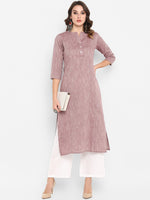 Thumbnail for Janasya Mauve Solid Straight Kurta - Distacart