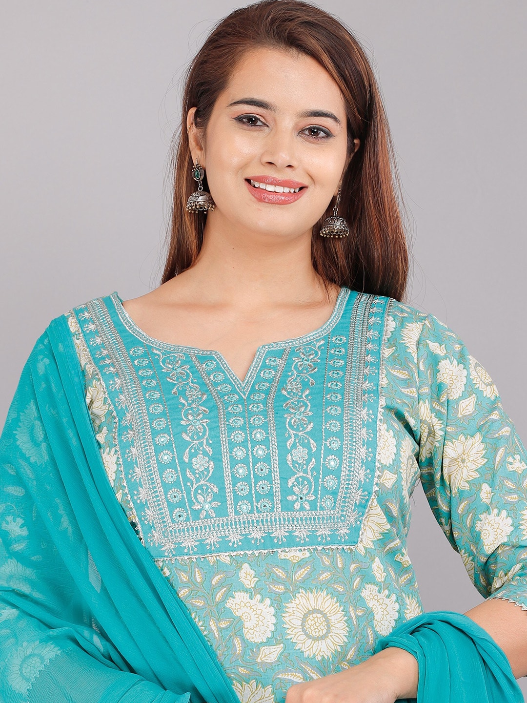 Kalini Women Blue Ethnic Motifs Printed Pure Cotton Kurta with Trousers & With Dupatta - Distacart