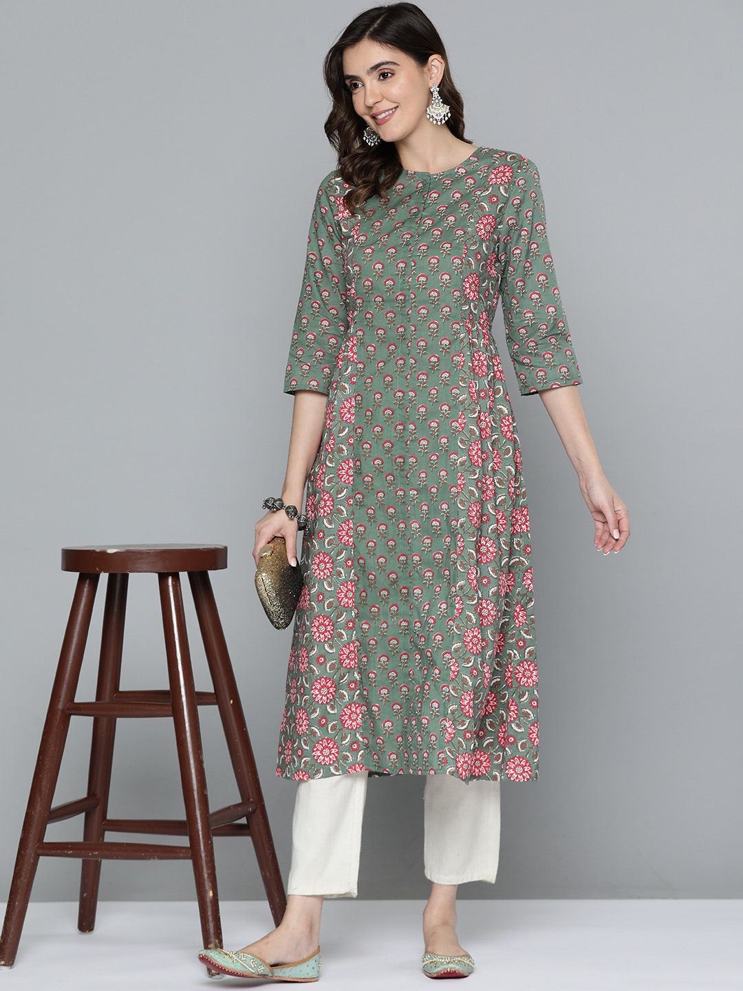 HERE&NOW Pure Cotton Ethnic Motifs Printed Kurta - Distacart
