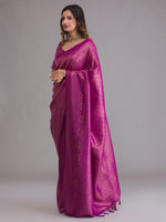 Thumbnail for Koskii Purple & Gold-Toned Woven Design Zari Saree - Distacart