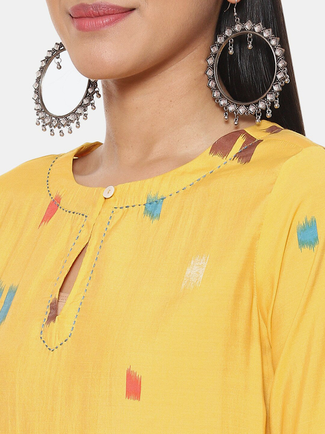 Biba Abstract Printed Keyhole Neck Kurta - Distacart