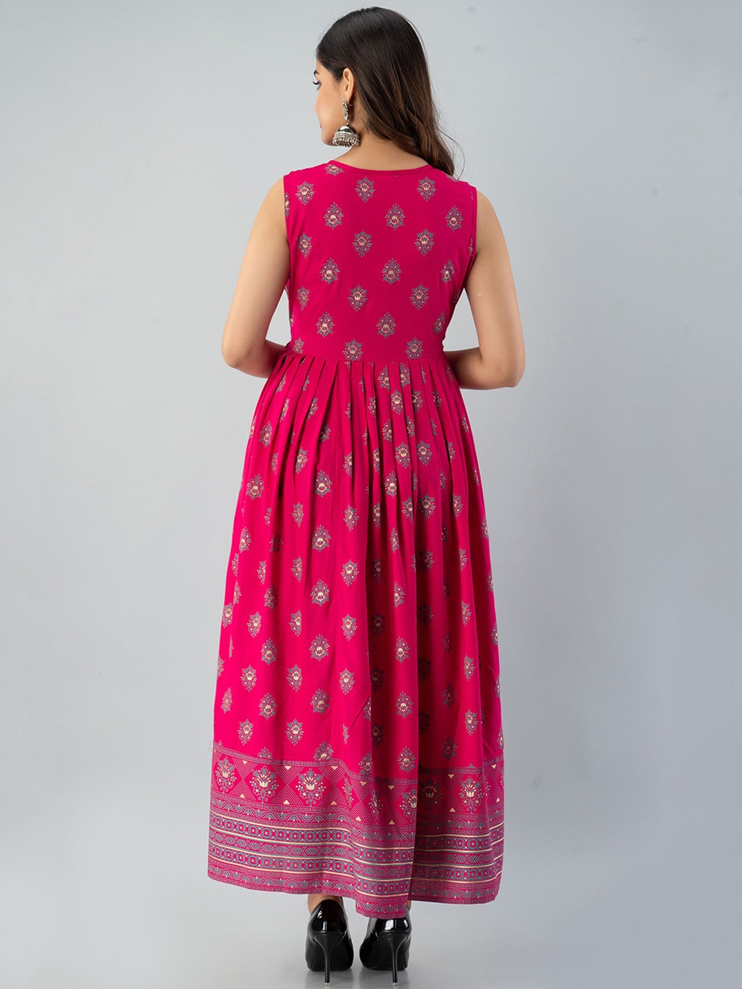 Kalini Women Pink & Blue Ethnic Motifs Printed Anarkali Kurta - Distacart