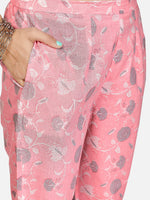 Thumbnail for Kalini Women Pink Ethnic Motifs Striped Thread Work Pure Cotton Kurta with Trousers & With Dupatta - Distacart