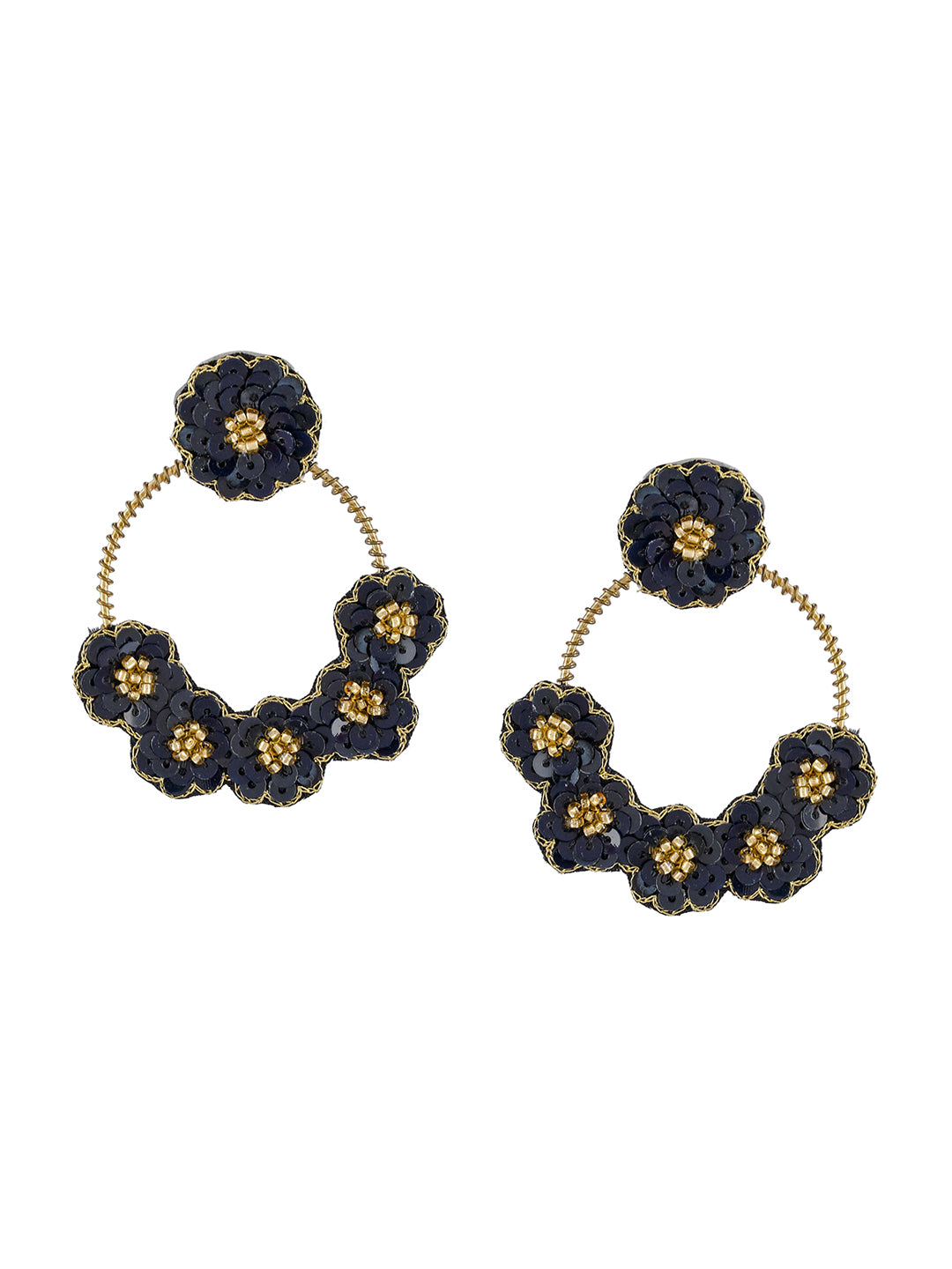 Shoshaa Black Floral Drop Earrings - Distacart