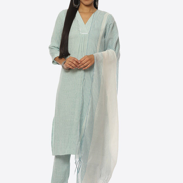 Biba Women V-Neck Kurta & Trousers With Dupatta - Distacart