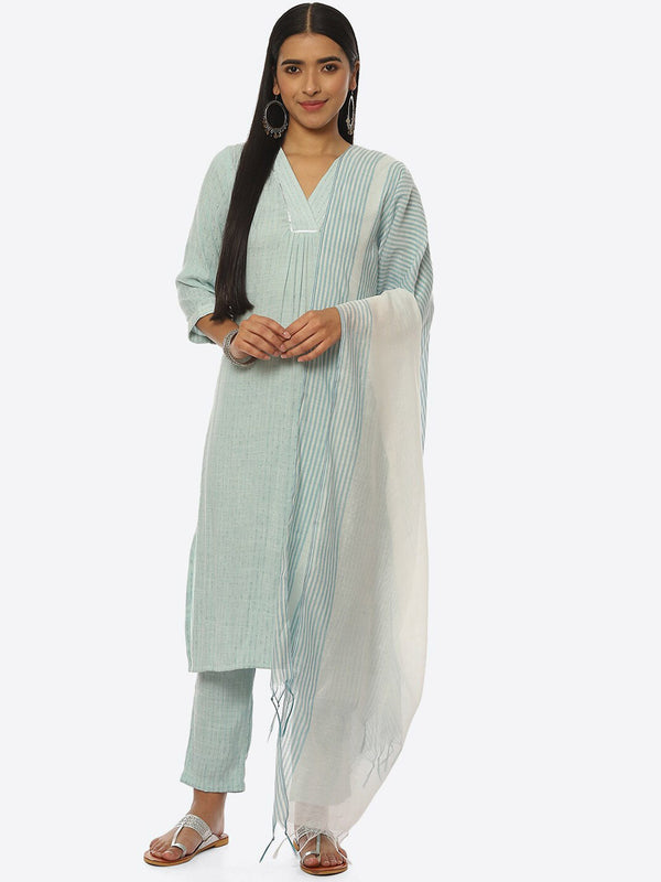 Biba Women V-Neck Kurta & Trousers With Dupatta - Distacart