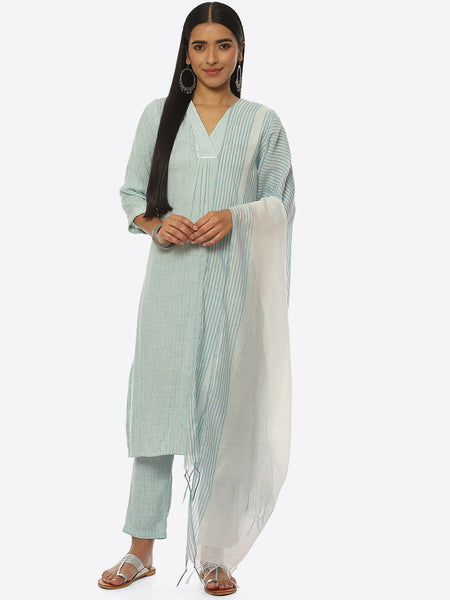 Biba Women V-Neck Kurta & Trousers With Dupatta - Distacart