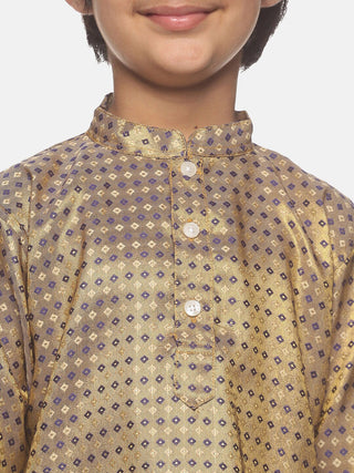 Sethukrishna Boys Gold-Toned Embroidered & Embellished Kurta With Pyjamas - Distacart