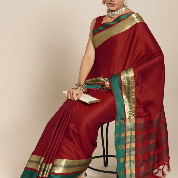 Saree Mall Maroon & Gold-Toned Zari Silk Blend Uppada Sarees - Distacart