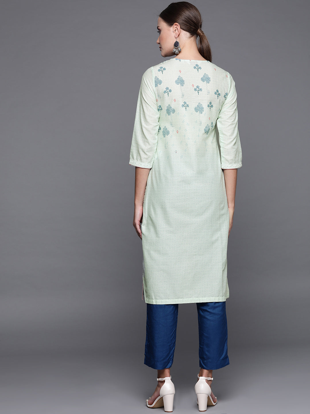 Biba Women Green & Blue Printed Straight Kurta - Distacart