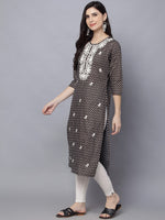 Thumbnail for HERE&NOW Women Geometric Yoke Design Thread Work Kurta - Distacart