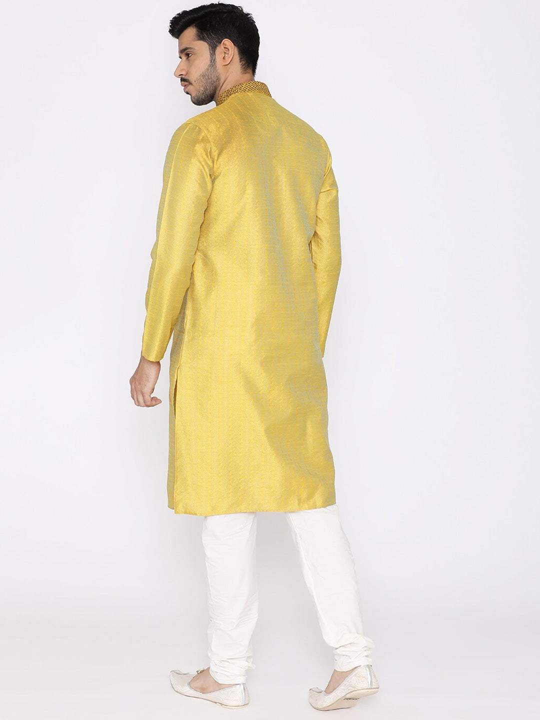 Manyavar Men Yellow & White Self Design Kurta with Churidar - Distacart