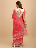 Thumbnail for Sangria Rose & Gold-Toned Floral Chikankari Silk Blend Saree - Distacart