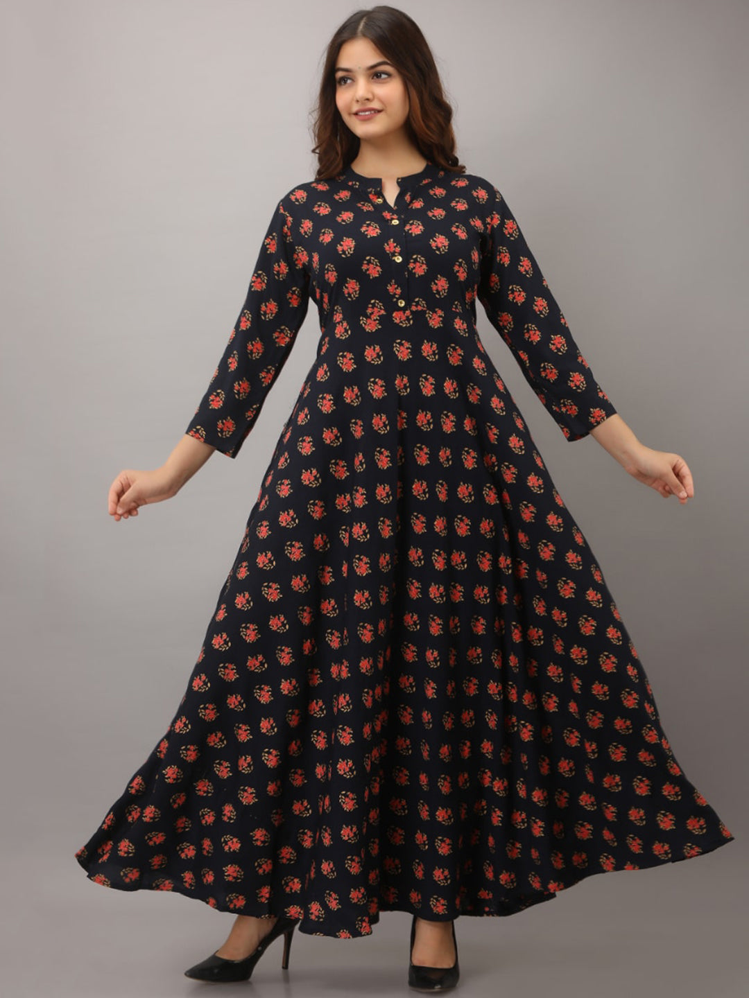 Kalini Women Navy Blue & Red Ethnic Motifs Printed Kurta - Distacart