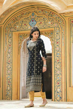 Thumbnail for Juniper Black Rayon Festive Printed Straight Kurta For Women - Distacart