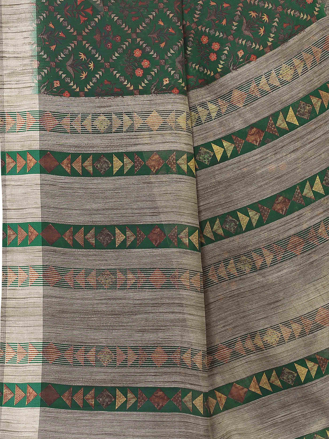 Kalini Women Green & Beige Printed Cotton Saree - Distacart