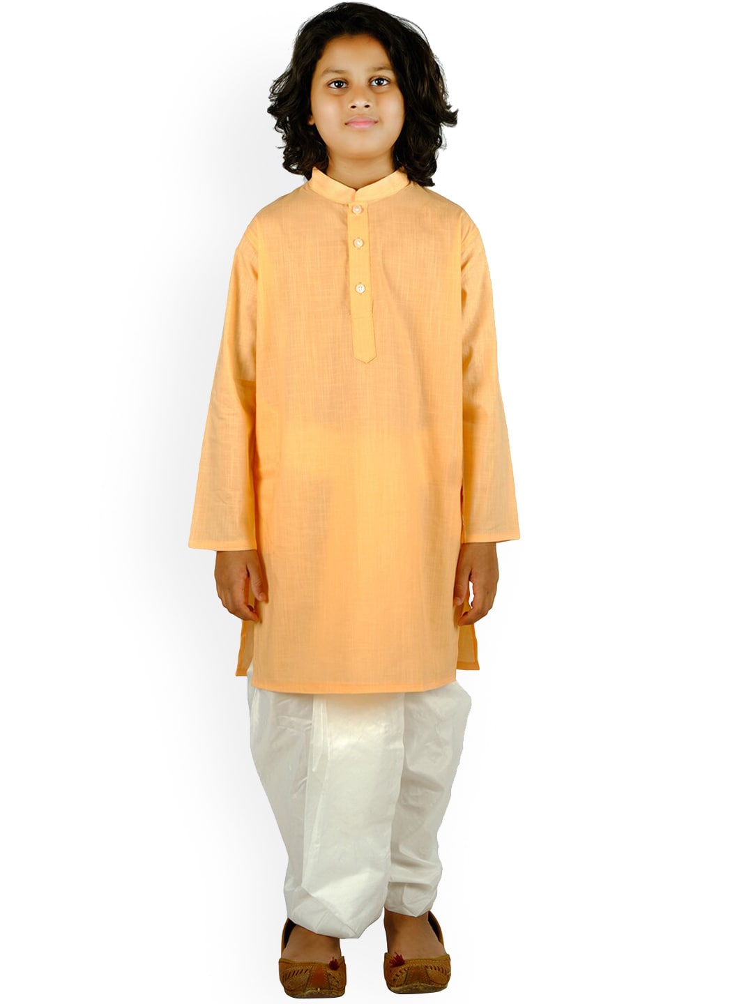 Sethukrishna Boys Orange Pure Cotton Kurta with Dhoti Pants & With Dupatta - Distacart