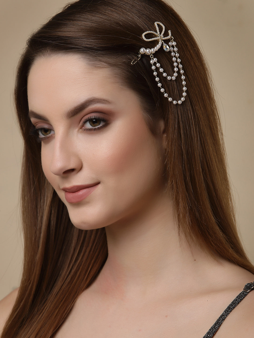 Panash Women Gold-Toned Embellished Chain Drop Hair Pin - Distacart