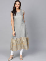Thumbnail for Biba Women Grey Floral Print Layered A-Line Kurta - Distacart