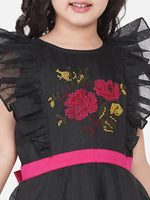 Thumbnail for NOZ2TOZ Black Embroidered Flutter Sleeves Maxi Dress For Girls - Distacart