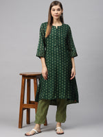 Thumbnail for Biba Women Green Printed Kurta with Trousers - Distacart